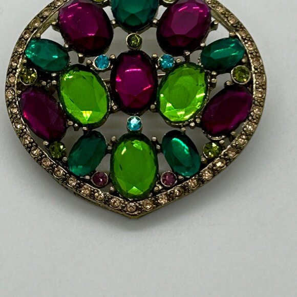 Vintage Monet  Brooch Pin Acrylic Oval Shape Gold-Tone Backing Pink Green Teal - Picture 10 of 16